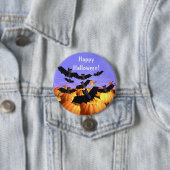 Badge Rond 7,6 Cm Chauves-souris d'Halloween et Citrouilles (En situation)