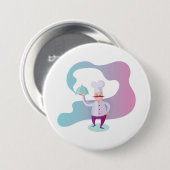 Badge Rond 7,6 Cm Chef souriant avec Moustache et plateau de service (Devant & derrière)