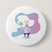 Badge Rond 7,6 Cm Chef souriant avec Moustache et plateau de service (Devant)