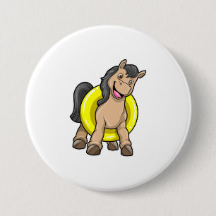 Badge Rond 7,6 Cm Cheval à la plage avec anneau de natation