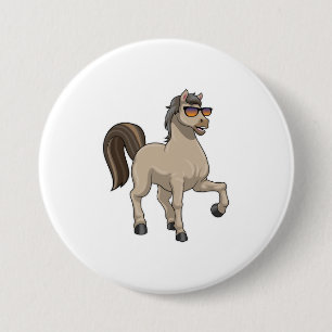 Badge Rond 7,6 Cm Cheval avec lunettes de soleil