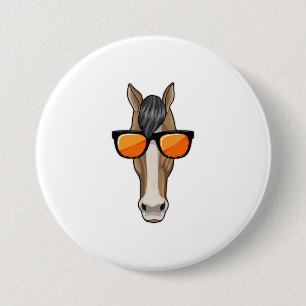 Badge Rond 7,6 Cm Cheval avec lunettes de soleil