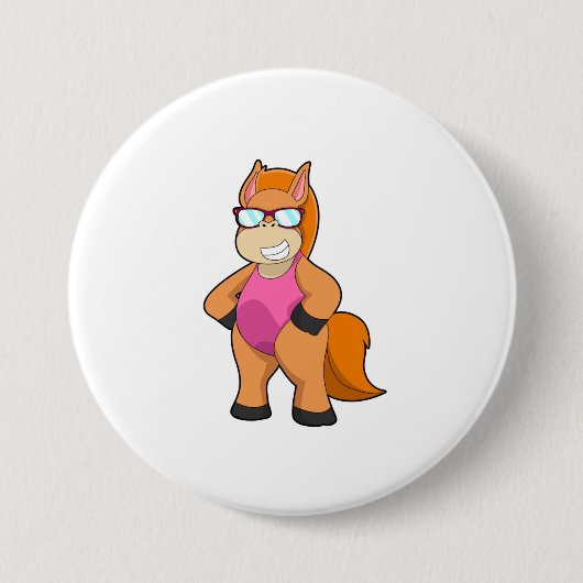 Badge Rond 7,6 Cm Cheval avec lunettes de soleil (Devant)