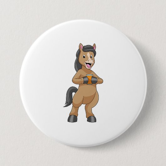 Badge Rond 7,6 Cm Cheval avec Mug de jus d'orange (Devant)