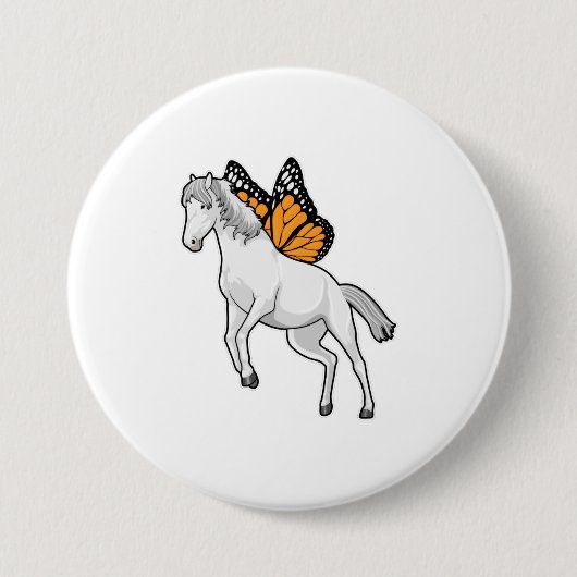 Badge Rond 7,6 Cm Cheval avec papillon (Devant)