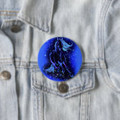 Badge Rond 7,6 Cm Cheval Bleu Néon Couchant Au Lune Starry Night (En situation)