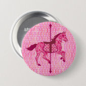 Badge Rond 7,6 Cm Cheval de carrousel - Fuchsia rose (Devant & derrière)