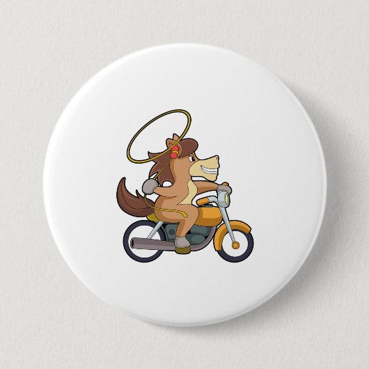 Badge Rond 7,6 Cm Cheval en Cowboy avec Lasso & Motorcycle (Devant)