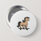Badge Rond 7,6 Cm Cheval en Patinage avec Skateboard (Devant & derrière)