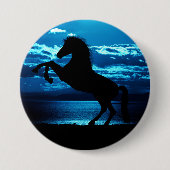 Badge Rond 7,6 Cm Cheval Noir élevant devant le ciel bleu (Devant)