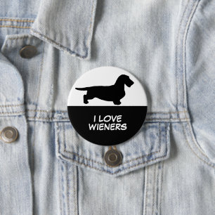 Badge Rond 7,6 Cm Cheveux ronds Dachshund - Silhouette 1