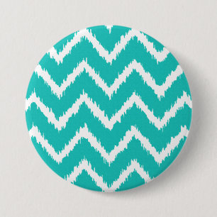 Badge Rond 7,6 Cm Chevrons d'Ikat - turquoise et blanc