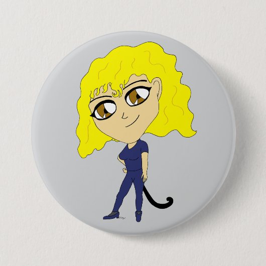 Badge Rond 7,6 Cm Chibi avec un chat comme une queue (Devant)
