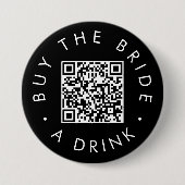 Badge Rond 7,6 Cm Chic Black Acheter La Mariée Un Boisson QR Code (Devant)