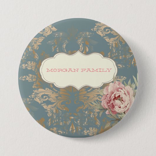 Badge Rond 7,6 Cm Chic Elegant Gold Damask Roses (Devant)