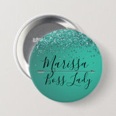 Badge Rond 7,6 Cm Chic Glittery Turquiose Boss Lady (Devant & derrière)