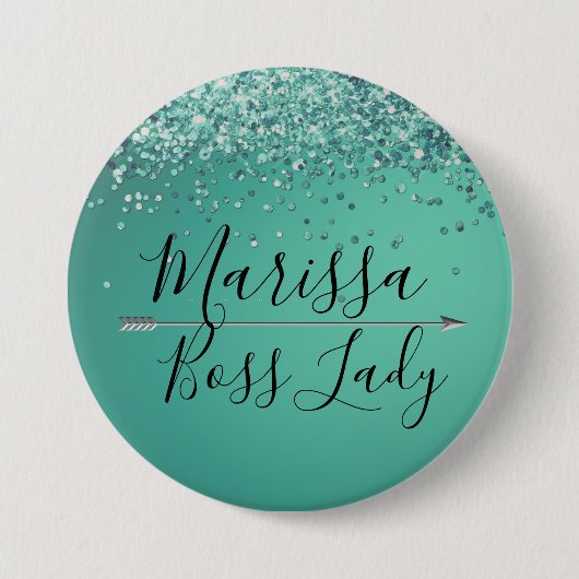Badge Rond 7,6 Cm Chic Glittery Turquiose Boss Lady (Devant)