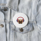 Badge Rond 7,6 Cm Chien à la musique avec casque (En situation)