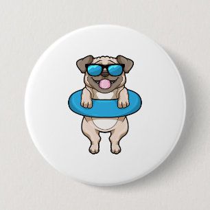 Badge Rond 7,6 Cm Chien à la natation avec anneau de natation