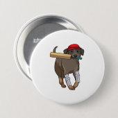 Badge Rond 7,6 Cm Chien au cricket avec batte de cricket (Devant & derrière)