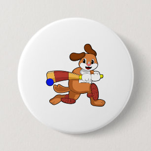 Badge Rond 7,6 Cm Chien au cricket avec batte de cricket
