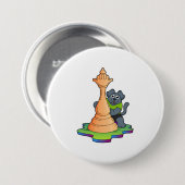 Badge Rond 7,6 Cm Chien aux échecs avec pièce d'échecs Queen (Devant & derrière)