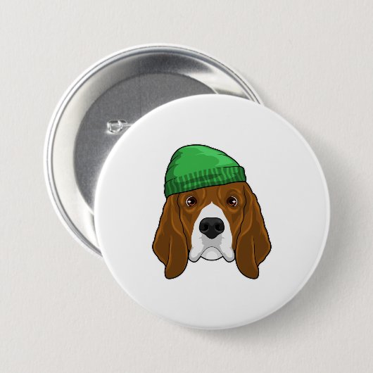 Badge Rond 7,6 Cm Chien avec Beanie (Devant & derrière)