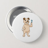Badge Rond 7,6 Cm Chien avec brosse à dents (Devant & derrière)