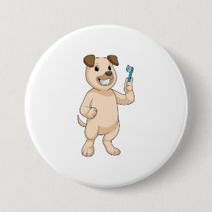 Badge Rond 7,6 Cm Chien avec brosse à dents