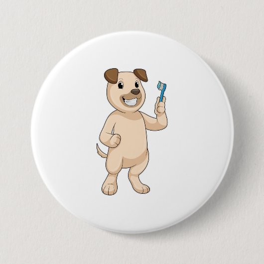 Badge Rond 7,6 Cm Chien avec brosse à dents (Devant)