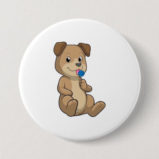 Badge Rond 7,6 Cm Chien avec sucré Lollipop (Devant)