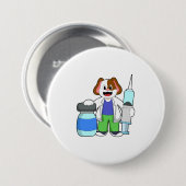 Badge Rond 7,6 Cm Chien comme docteur avec seringue (Devant & derrière)