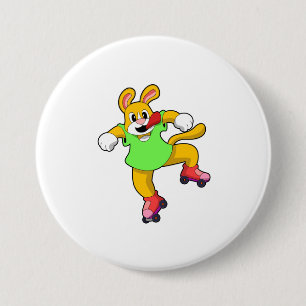 Badge Rond 7,6 Cm Chien comme Patineur en ligne avec Patins en ligne