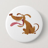 Badge Rond 7,6 Cm Chien de caricature avec grand sourire et langue d (Devant)