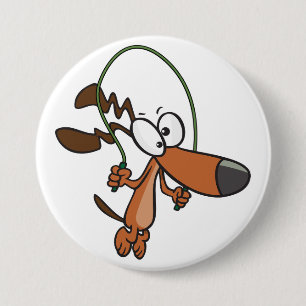 Badge Rond 7,6 Cm Chien de dessin animé marron sautant à la corde