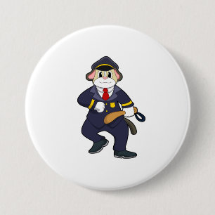 Badge Rond 7,6 Cm Chien en policier avec uniforme de police