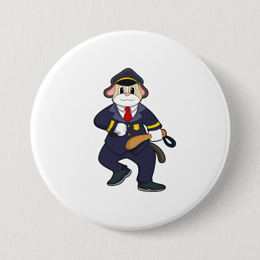 Badge Rond 7,6 Cm Chien en policier avec uniforme de police (Devant)