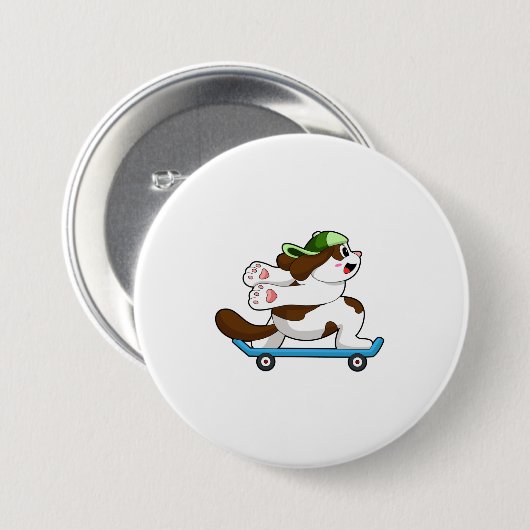 Badge Rond 7,6 Cm Chien en Skate avec Skateboard (Devant & derrière)