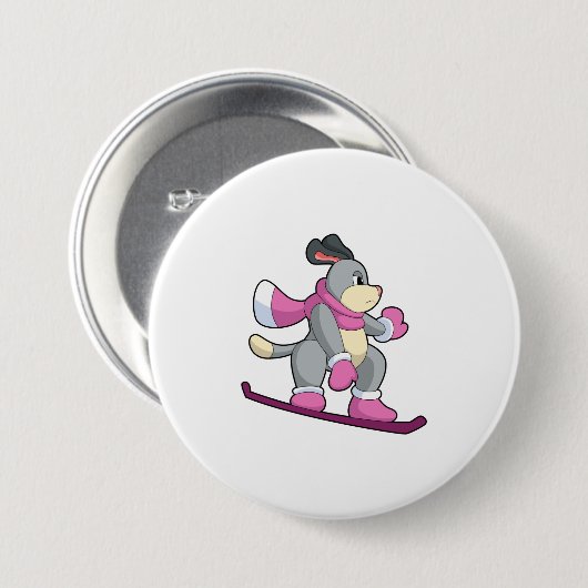 Badge Rond 7,6 Cm Chien en Snowboardeur avec Sonowboard (Devant & derrière)