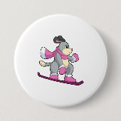 Badge Rond 7,6 Cm Chien en Snowboardeur avec Sonowboard (Devant)