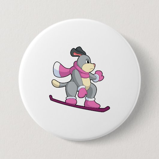 Badge Rond 7,6 Cm Chien en Snowboardeur avec Sonowboard (Devant)
