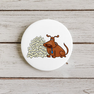 Badge Rond 7,6 Cm Chien Et Os Brown