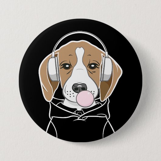 Badge Rond 7,6 Cm Chien frais avec Bubblegum mignon Beagle amusant (Devant)