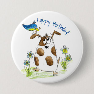Badge Rond 7,6 Cm Chien tacheté avec un oiseau