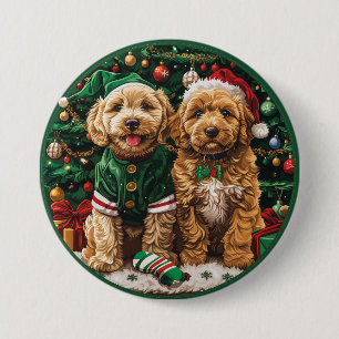 Badge Rond 7,6 Cm Chiens de chiot de Noël Goldendoodle