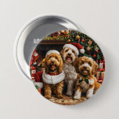 Badge Rond 7,6 Cm Chiens de chiot de Noël Goldendoodle (Devant & derrière)