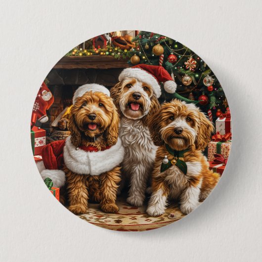 Badge Rond 7,6 Cm Chiens de chiot de Noël Goldendoodle (Devant)