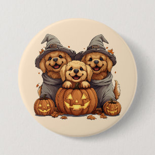 Badge Rond 7,6 Cm Chiens de l'Halloween Golden Retriever Jack-o'-lan