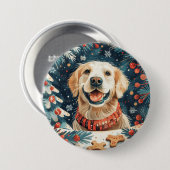 Badge Rond 7,6 Cm Chiens de Noël Golden Retriever (Devant & derrière)