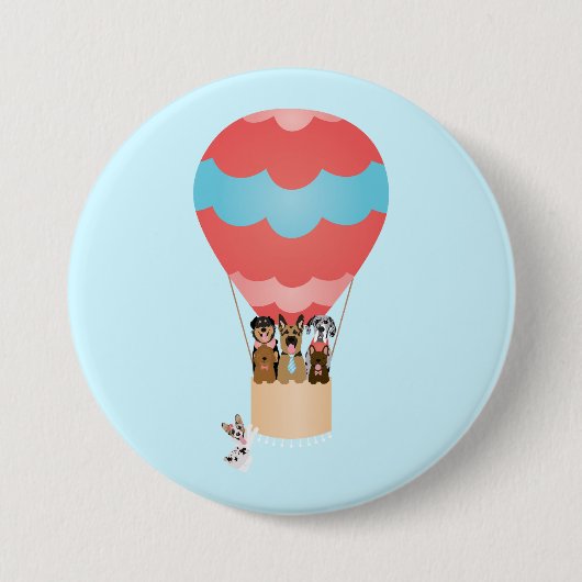 Badge Rond 7,6 Cm Chiens En Ballons À Air Chaud (Devant)